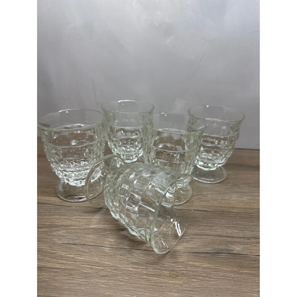 Vintage 1960s Indiana Glass Whitehall Cubist Clear Short Tumbler Glass Set of 5
